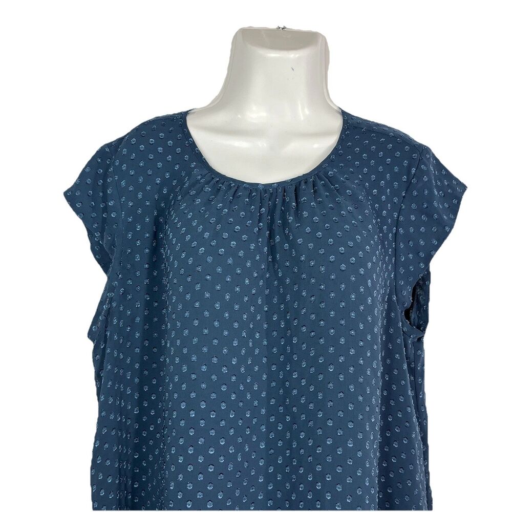 DR2 XL Teal Blue Swiss Dot Sheer Top Cap Sleeve Scoop Neck Lined Blouse Boho - Picture 5 of 10